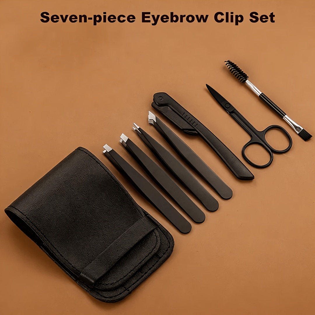 E-shop Augenbrauen-Formpinzetten-Set, 7-teiliges Set Premium Edelstahl, professionell, , Spitzen in verschiedenen Formen mit PU-Etui, Rasierschere,