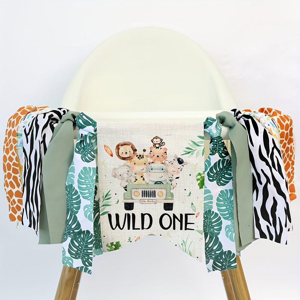 

1 Handmade Fringed Animal High Chair Banner, Wildlife Themed Party Decoration, Wild 1 Photo Props, Birthday Gift