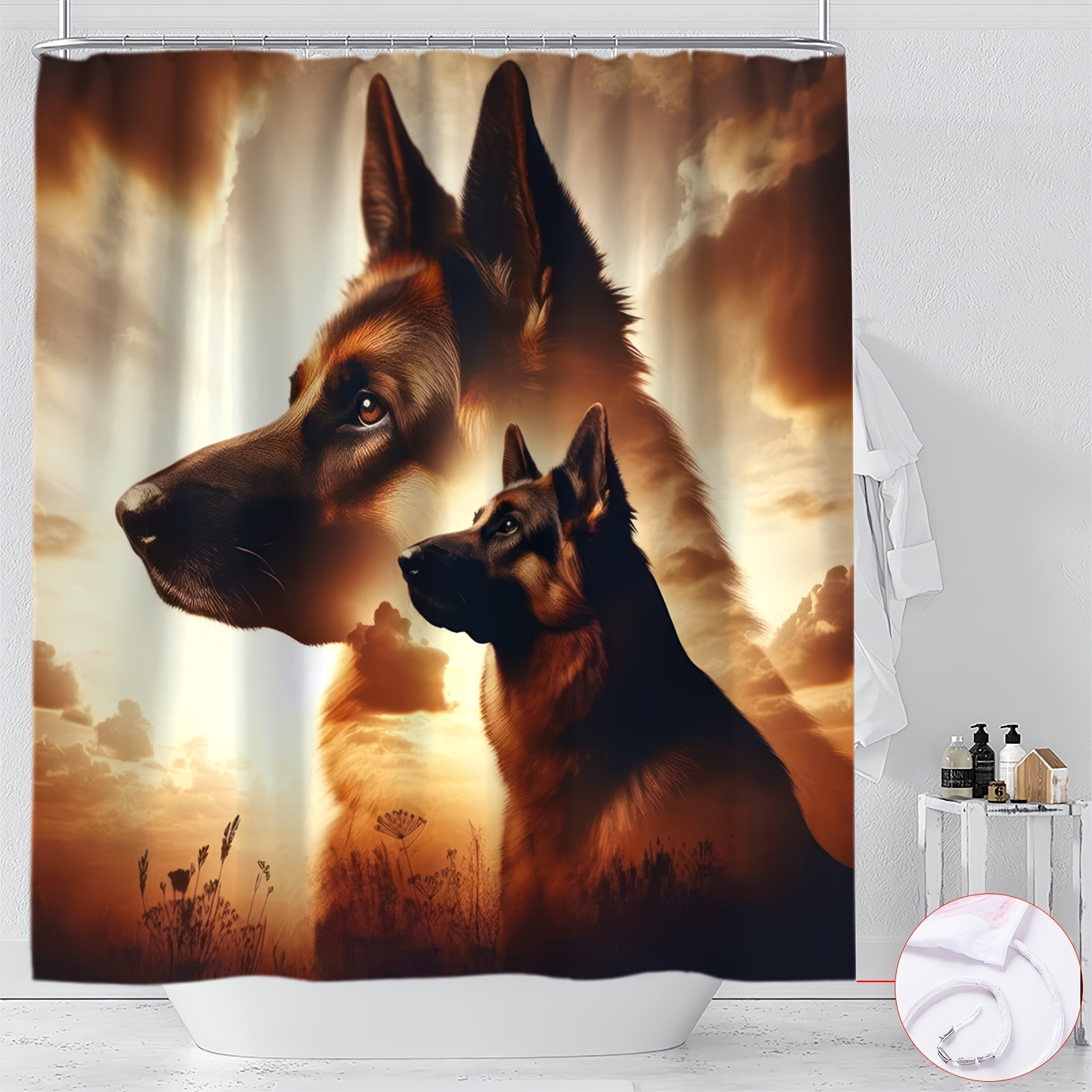 

Water-resistant Polyester Shower Curtain With German Shepherd Print, Machine Washable, Includes Hooks, Knit Weave, Animal Themed Bathroom Decor By Ywjhui