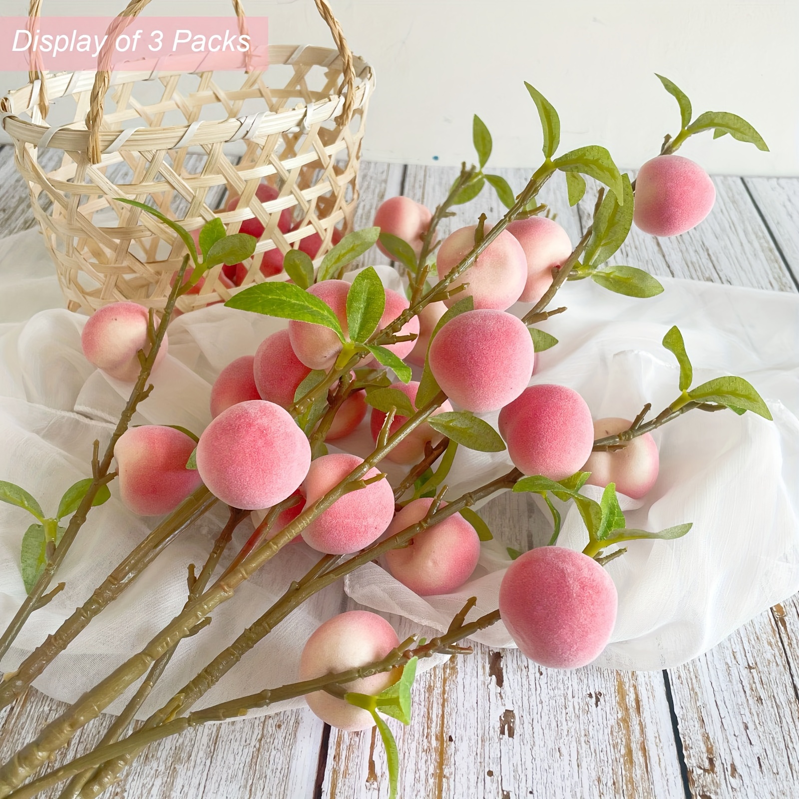 

Charming Artificial Peach Branch With Pink Foam Fruit & Green Leaves - Perfect For Home Decor, Indoor/outdoor Display, And Special Occasions