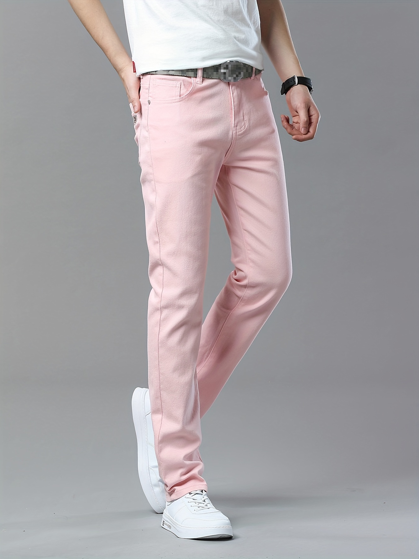 vaqueros elásticos rosa hombre pierna casual estilo Temu Colombia