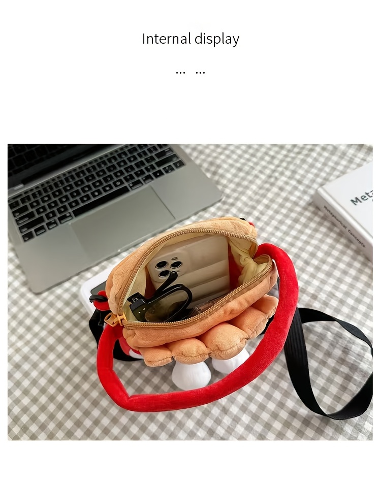 1 bolsa cruzada con tema de comida rápida con correa ajustable - Diseño de papas fritas, cola y hamburguesa, poliéster duradero, cierre de cremallera - Accesorio lindo y funcional para viajes al aire libre y almacenamiento de maquillaje para mujeres, bolso de moda