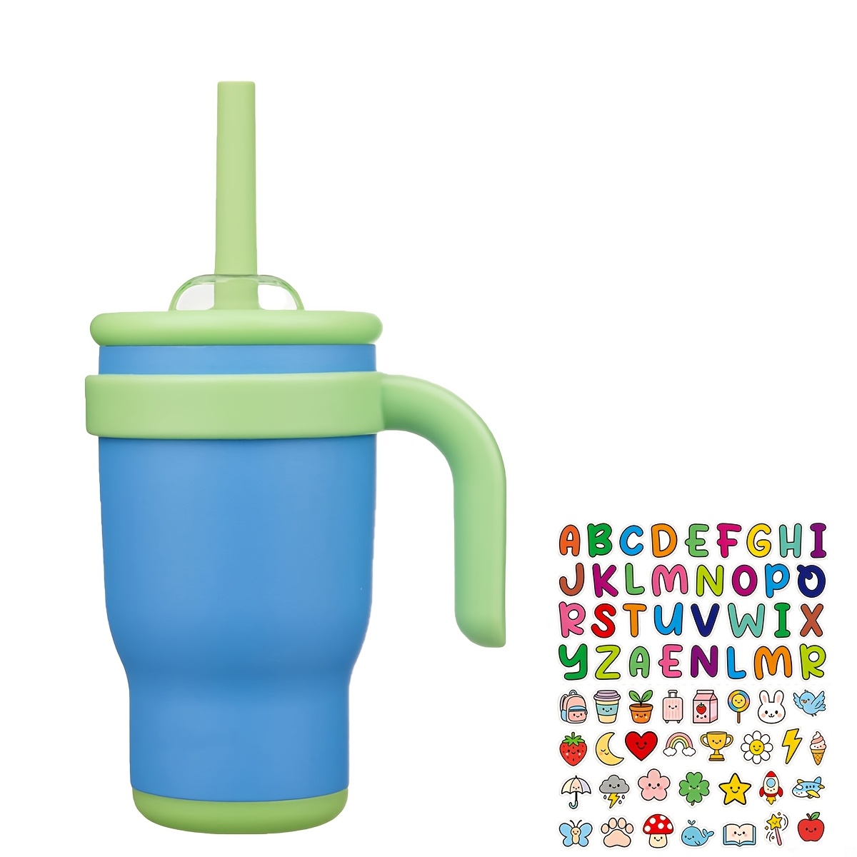 TEMU 14oz Tumbler With Handle, Insulated Water Bottle With Straw And 2in 1 Lid, Stainless Steel Cup Travel Coffee Mug For Sports Office Gym Kitchen,