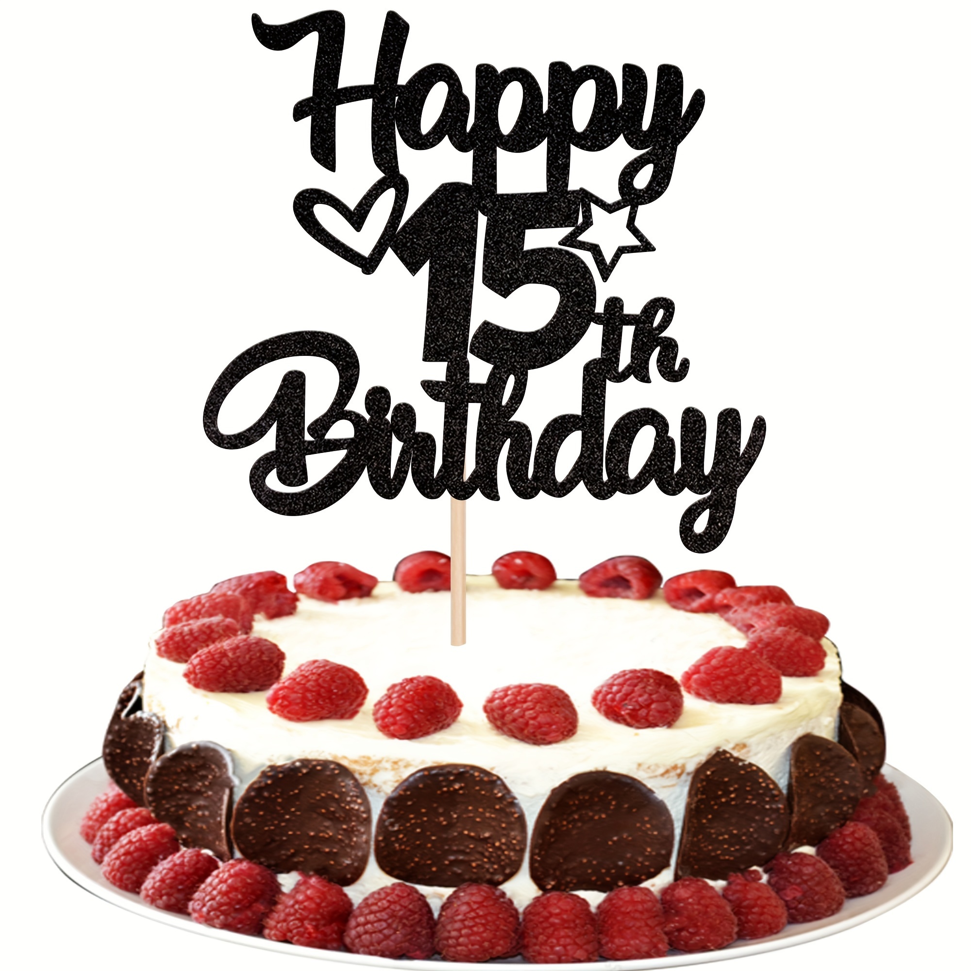 10 toppers torta 16 compleanno con glitter, stecchini e stella