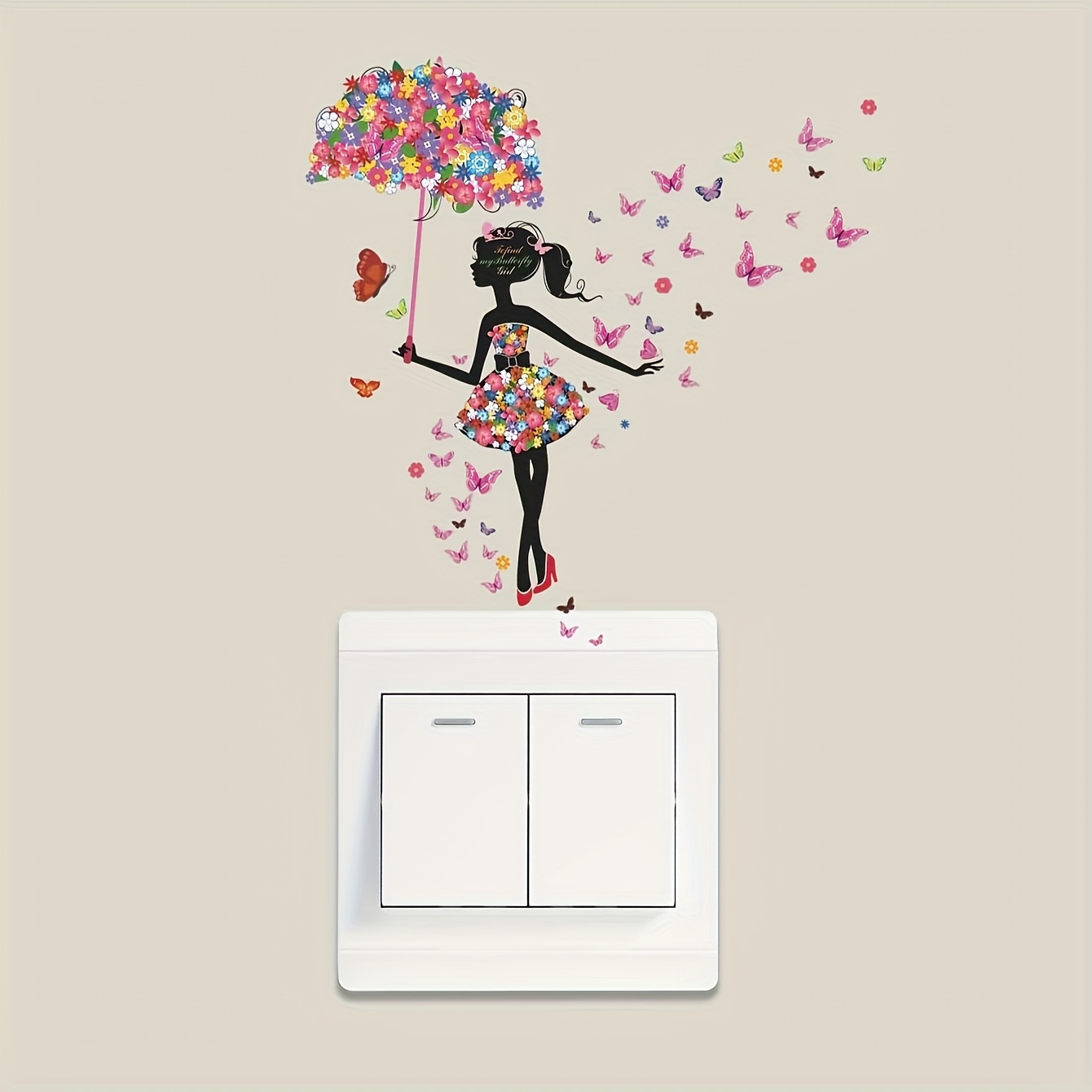 Image of Hand-painted Characters Switch Wall Stickers Umbrella Fairy Detachable Stickers, Living Room Bedroom Bathroom Background Wall Decoration, Wall Light Switch Decoration Home Decor