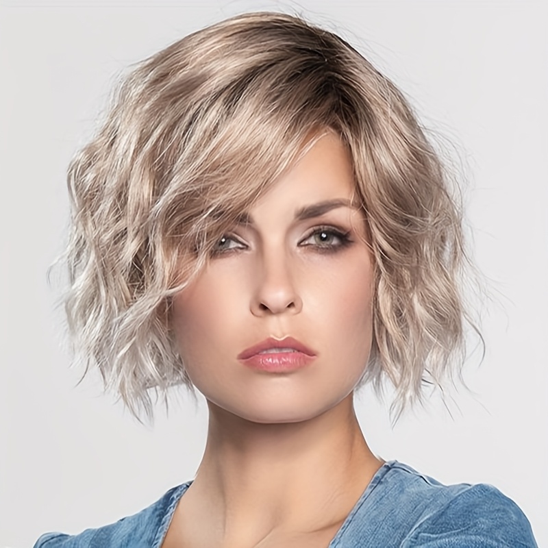 

Elegant 11-inch Short Curly Wig For Women - Mixed Color, Synthetic Hair With Bangs, Cosplay & Casual Attire