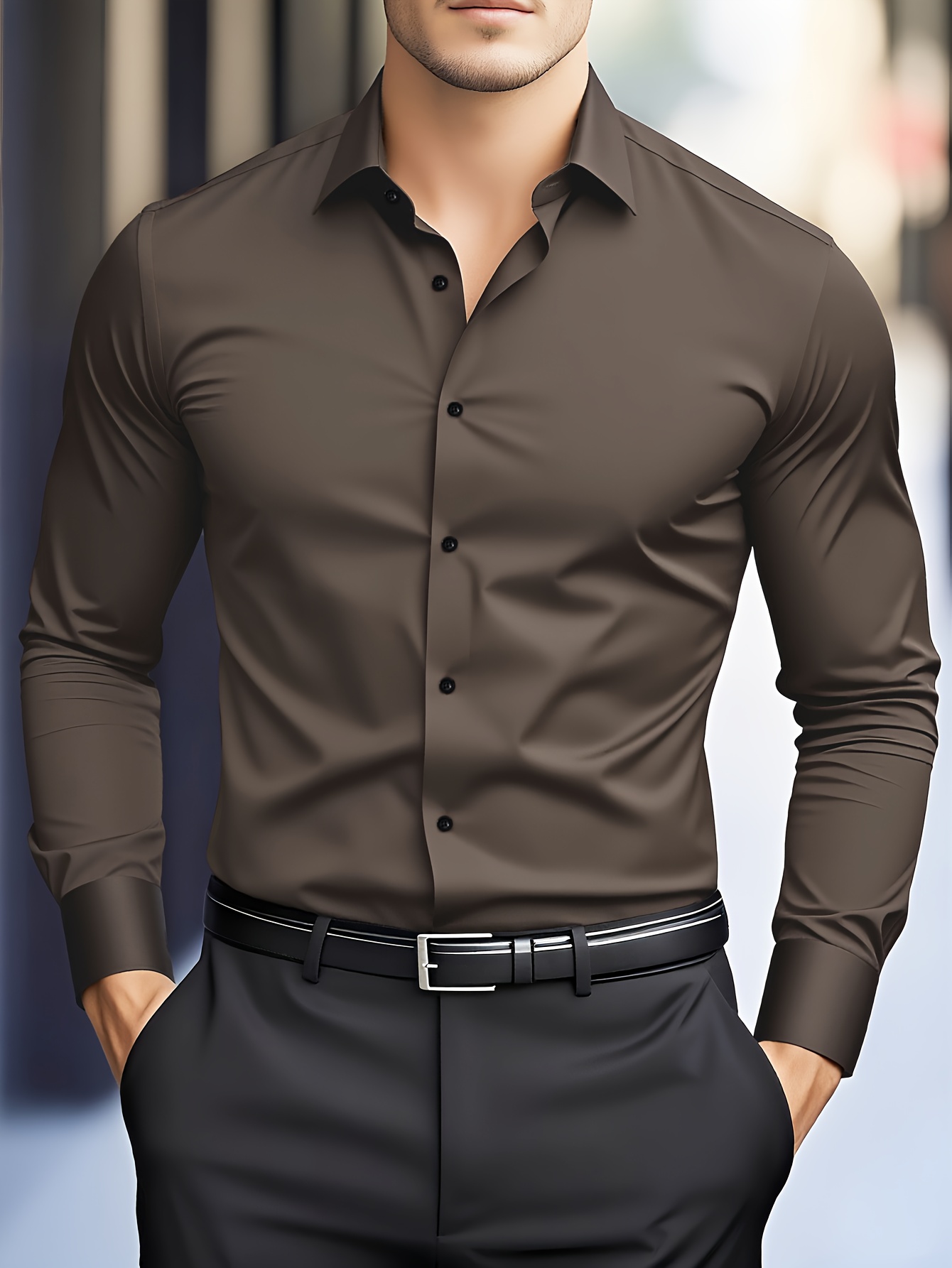 item picture mens formal   for banquets and formal attire solid color long sleeve shirt
