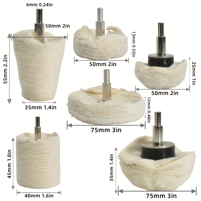 TEMU 6 pezzi set di dischi per lucidatura, tamponi per lucidatura, kit , strumento a forma di ruota per metallo alluminio acciaio inossidabile legno