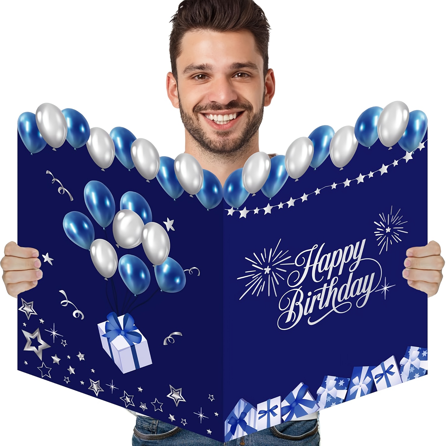 Extra-large Birthday Greeting Card & Giant Message Book, 34.8 x 54.86 cm Giant Large Birthday Card with Envelope, Suitable for Birthday Party Supplies (Blue)