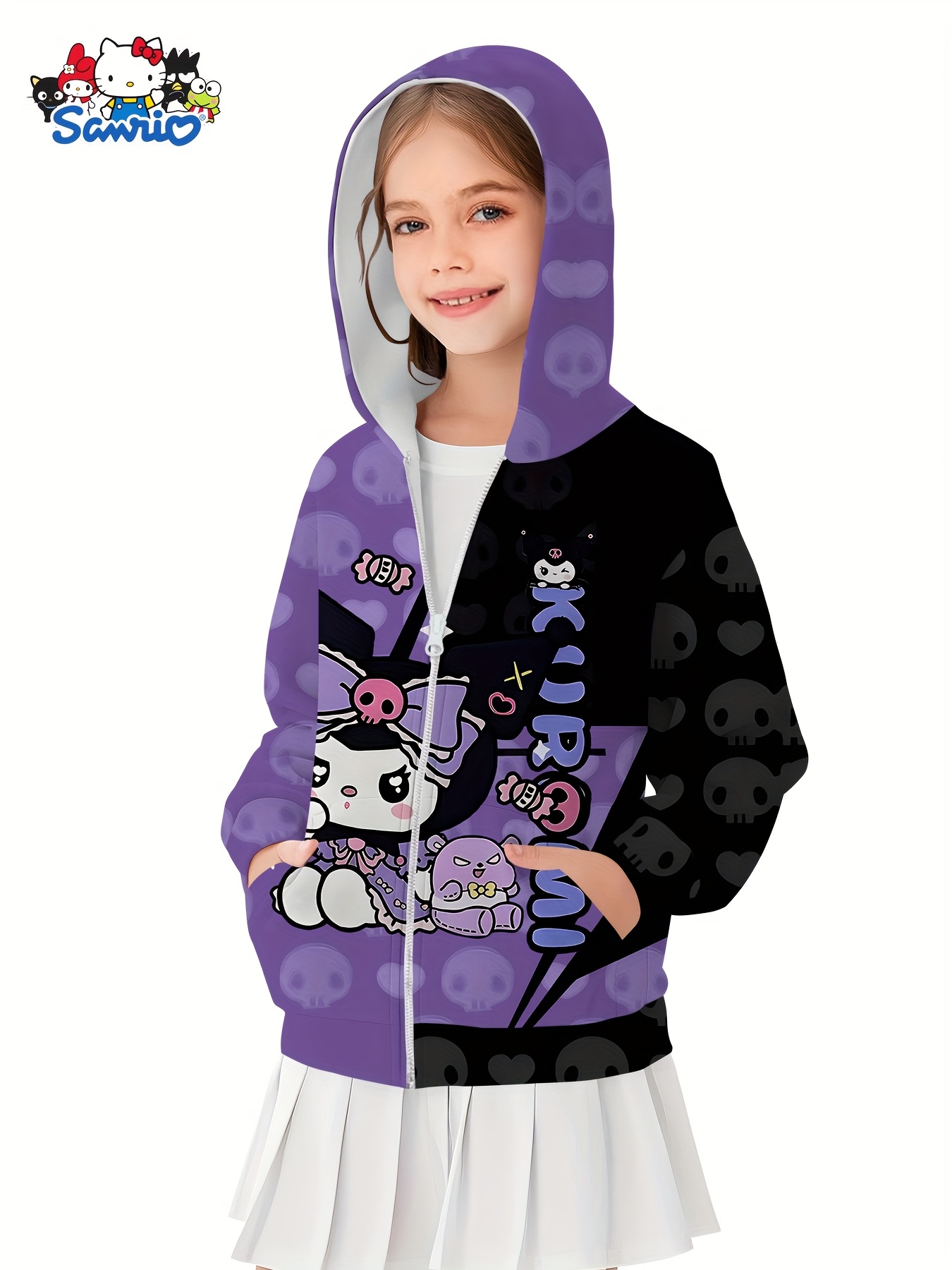 国内未入荷 Fourth3ex - Cartoon Embroidered Hooded Jacket Warner Brothers Furry White Hooded Jacket w/ Cartoon Print