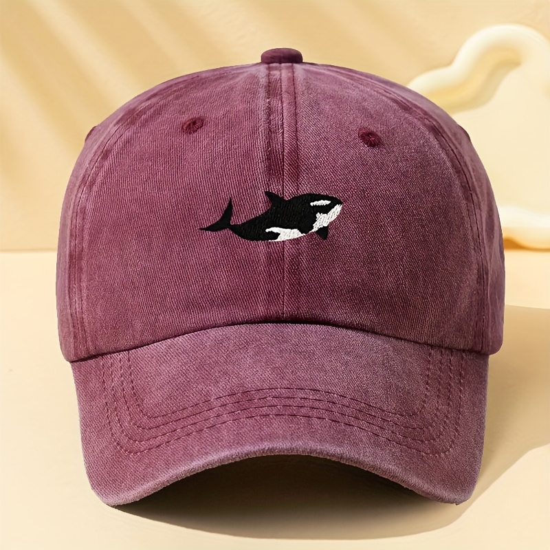 TEMU A Stylish And Versatile Embroidered Cartoon Whale Baseball Suitable For Men And Women, Featuring Retro Washed Design, Lightweight For Outdoor