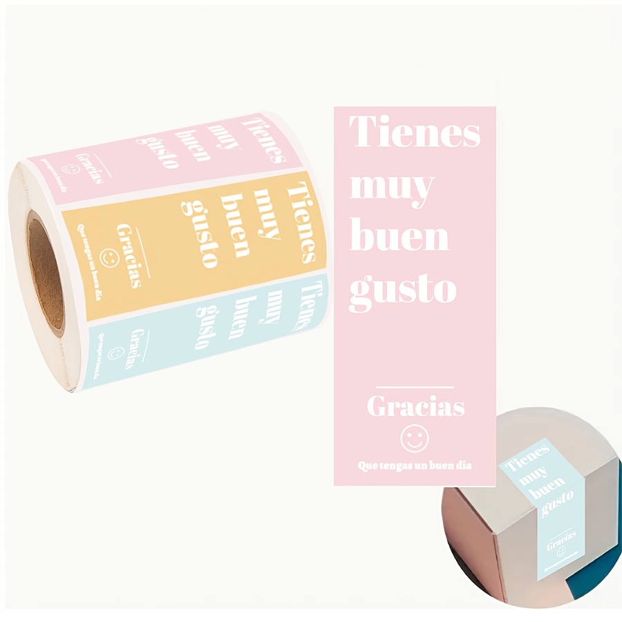 TEMU 100 Stickers de Agradecimiento en Español - 5 Colores en Rollo, Etiquetas Autoadhesivas con Mensajes Positivos para Envolver Regalos,