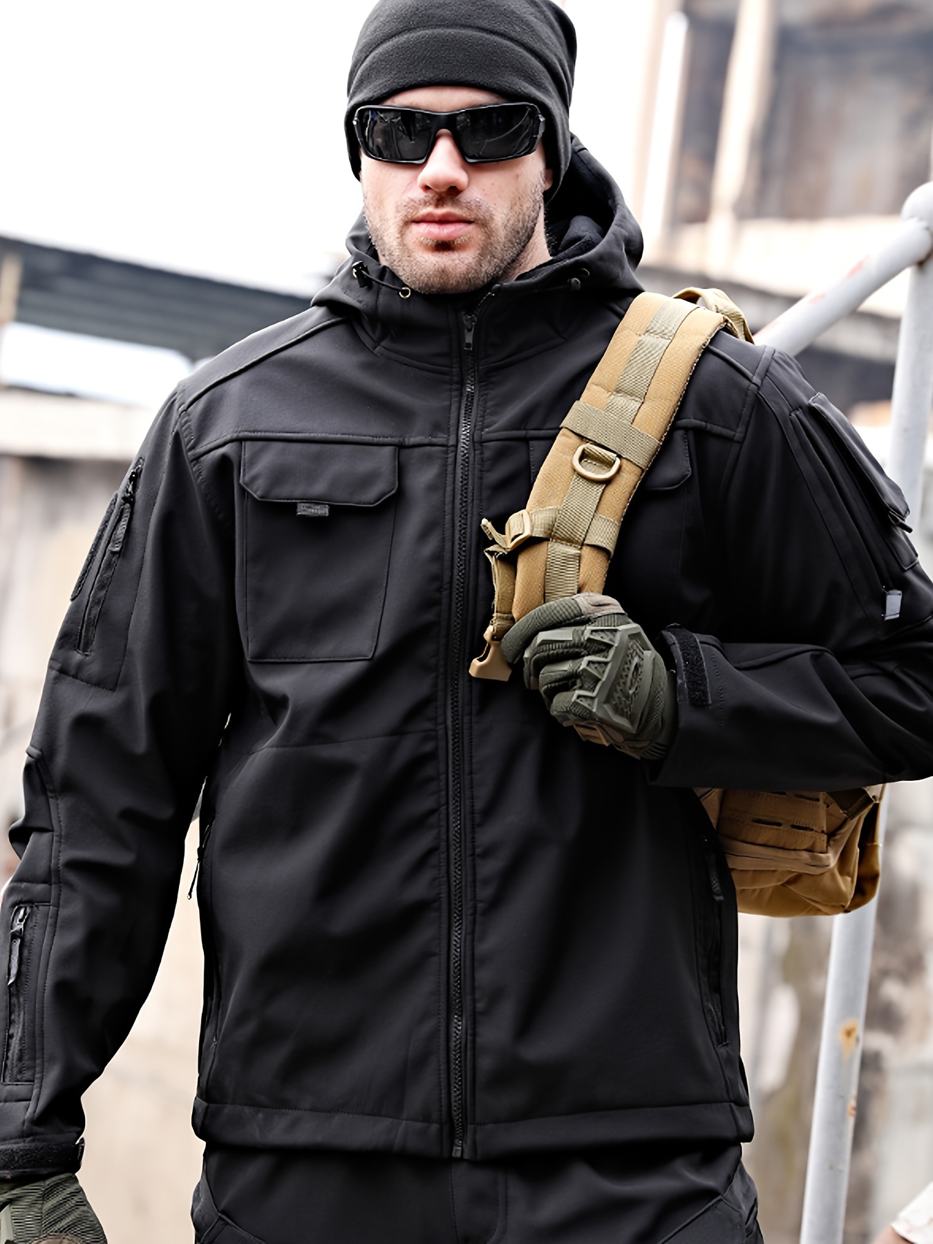 Men's Fishing Jacket Long Sleeve Multi Pockets Hooded Coats Solid Big Tall  Climbing Travel Outwear Hunting Jacket