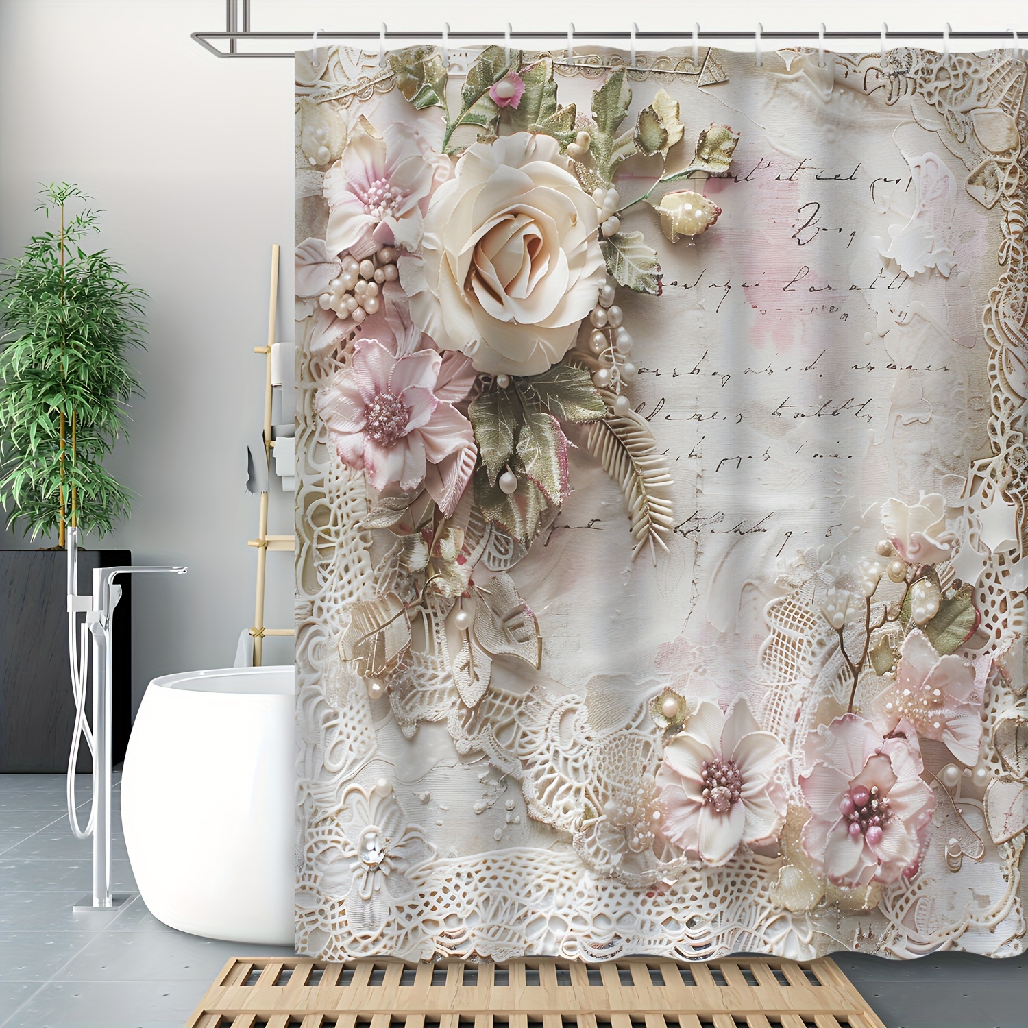 

1pc Distressed Shower Curtain, Bathroom Decoration, Including Shower Curtain And 12 , Bathroom Accessories