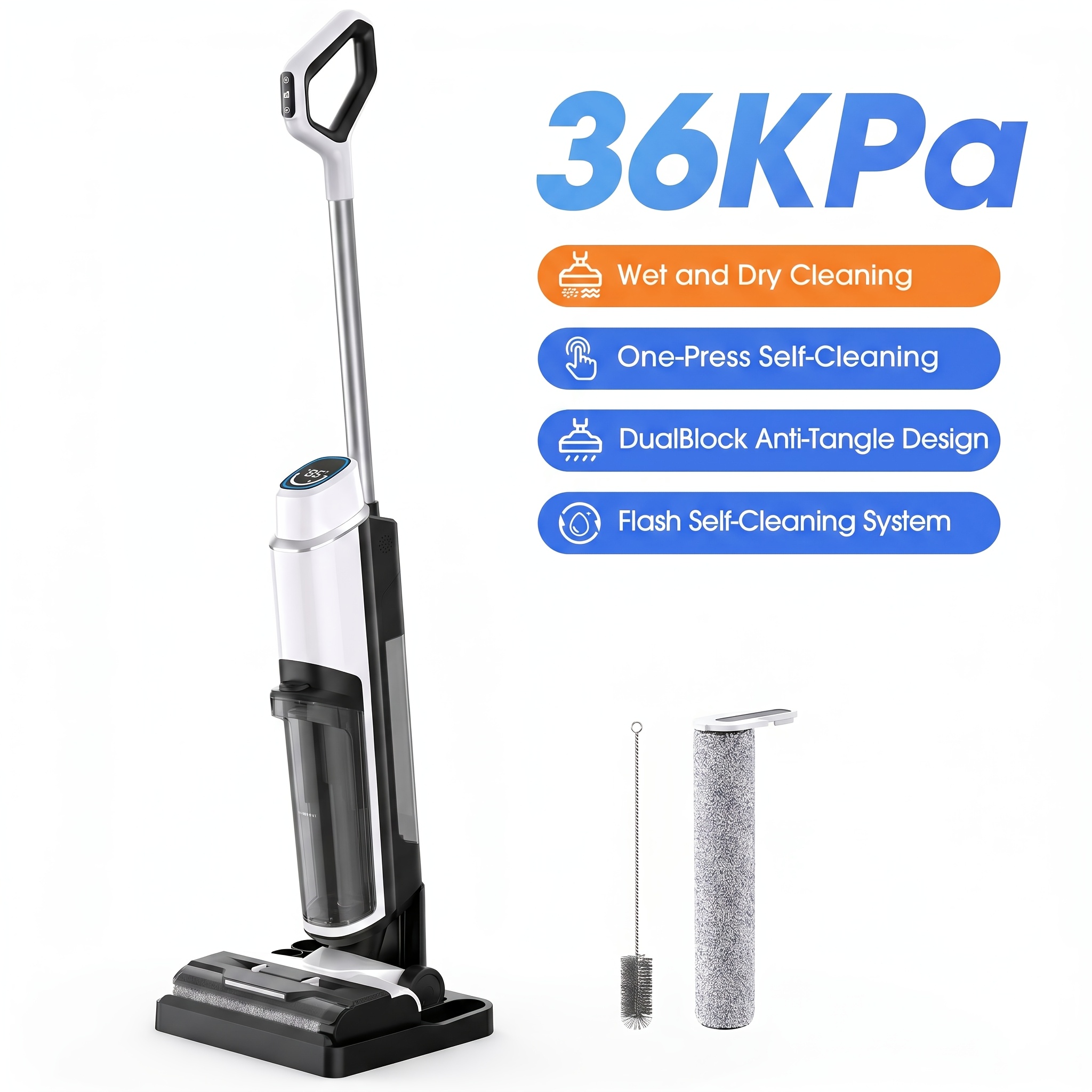 TEMU Lubluelu 3-in-1 Cordless Wet Dry Vacuum Cleaner & Mop Combo, 36kpa Vacuum , Self-cleaning With 1 Click, Hepa Filtered, Reminder, 6mm Edge