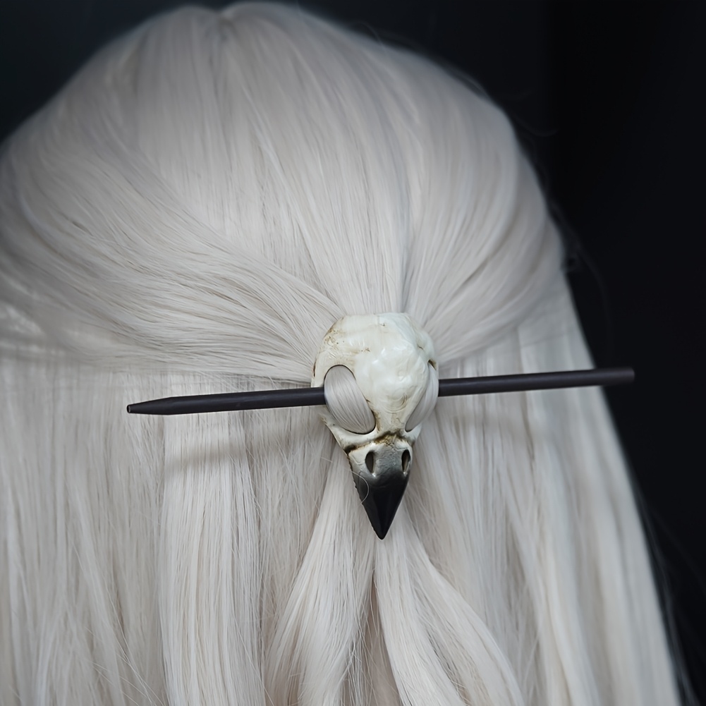 Vintage Resin 3D Simulated Raven Skull Hairpin, Gothic Style