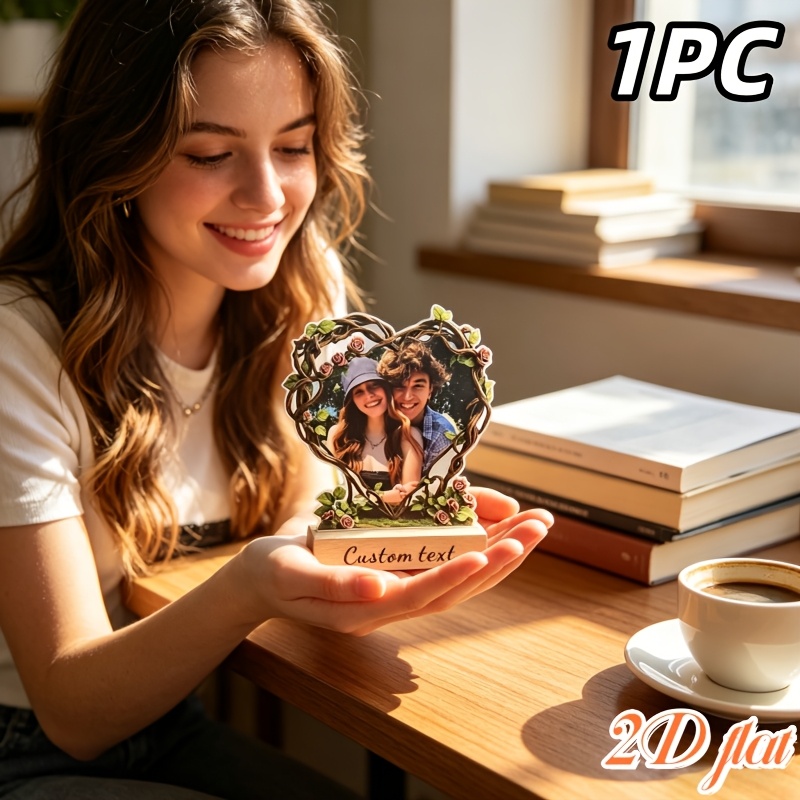 TEMU Marco de fotos 2D de 1 pieza con corona de y , ideal para fotos de pareja y texto personalizado, un regalo de aniversario considerado para