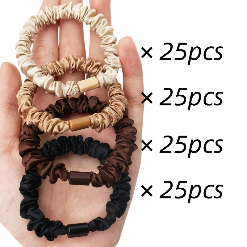 Image of 100pcs Satin Elastic Hair Scrunchies Seamless Ponytail Holders Hair Ties Hair Bands Hair Ties For Thick And Curly Hair