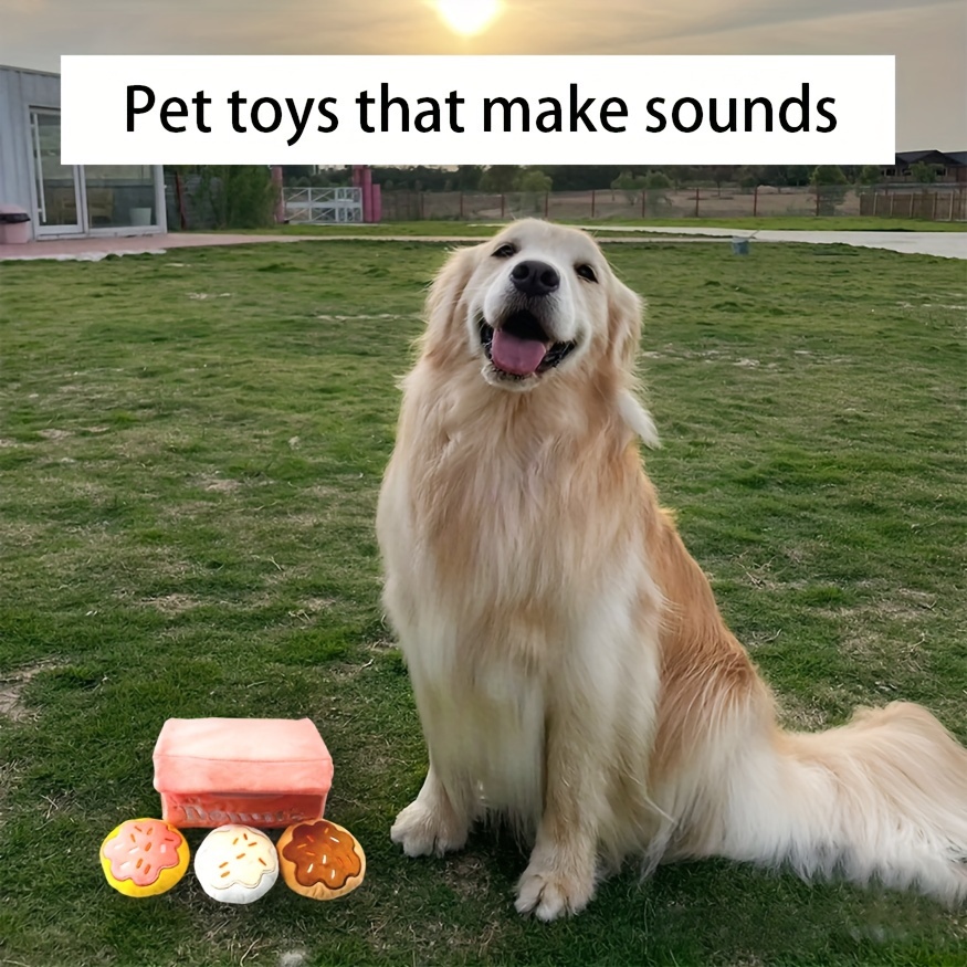 

4pcs Donut Design Pet Grinding Teeth Squeaky Plush Toy Durable Chew Toy For Dog Interactive Supply