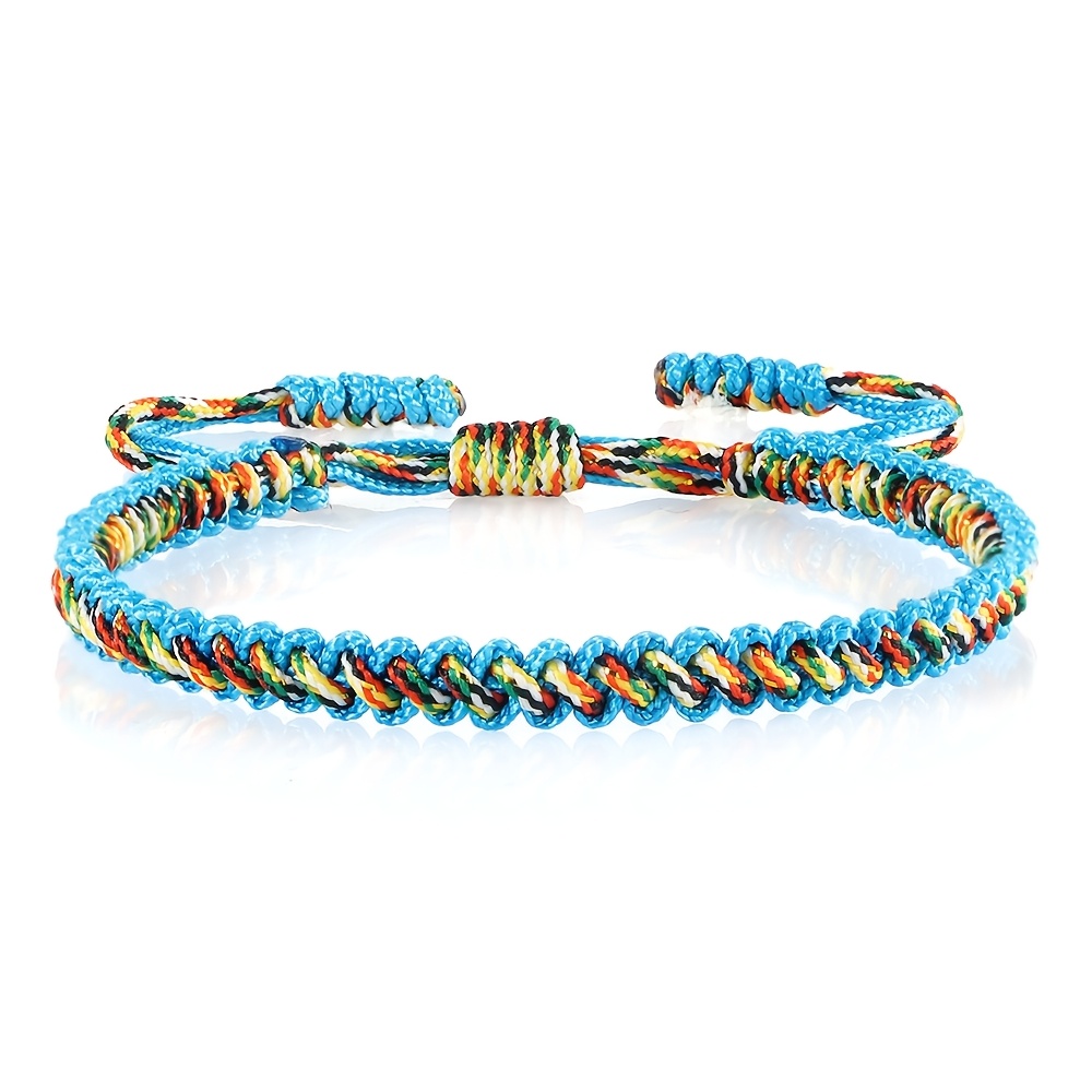 Boho Green & Rainbow Gradient Woven Bracelet Adjustable Friendship Jewelry