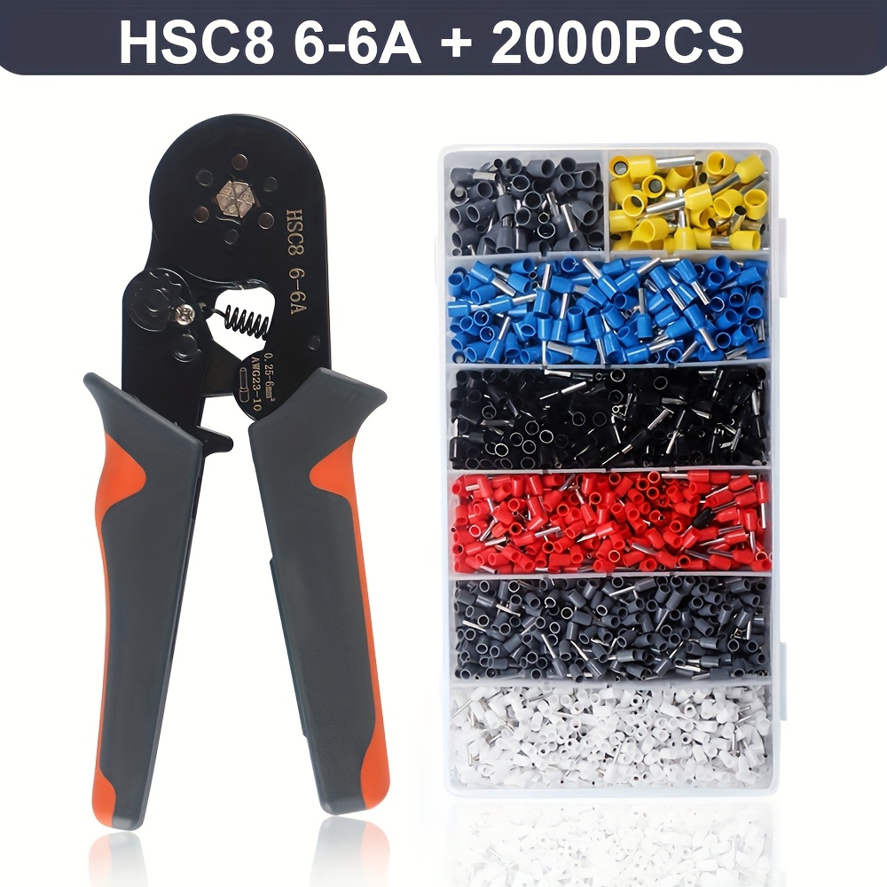 TEMU Card Socket Crimping Tool Kit, 2000pcs Single Card Socket Connectors, Hsc8 6-6a Hexagonal Gear Jaw Wire Crimping Pliers Awg 23, Tubular Terminal