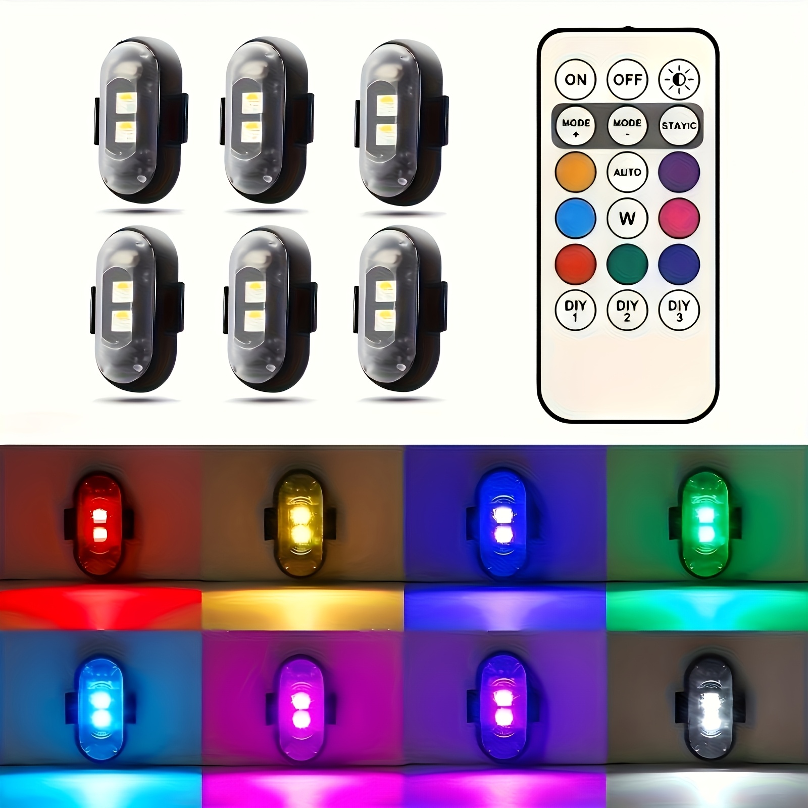 rgb led strobe aircraft light strip with wireless remote control multicolor ambient led decorative light   1 remote suitable for cars motorcycles   airplanes and bicycles