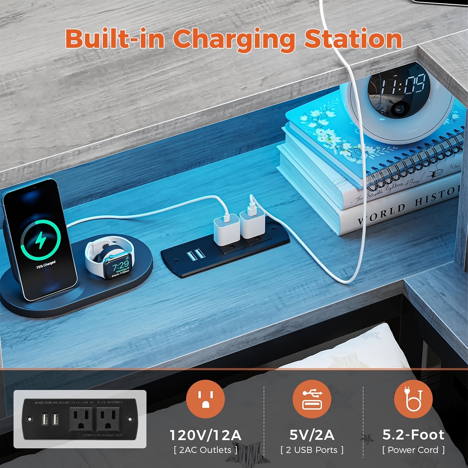 gray corner bed frame twin size metal platform bed frame with 2 drawers and bookcase storage twin daybed with led lights charging station corner twin bed frame for living room bedroom Product details 1