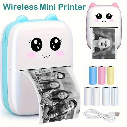 mini printer with paper portable thermal label maker 203dpi ideal for notes diaries work receipts and diy crafts wireless connection usb battery powered perfect gift set