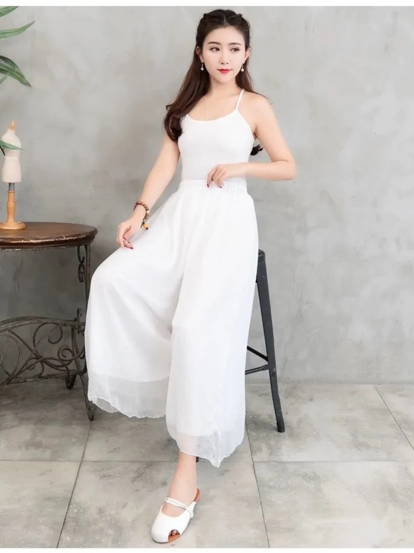womens chiffon wide leg pants elastic drawstring waist