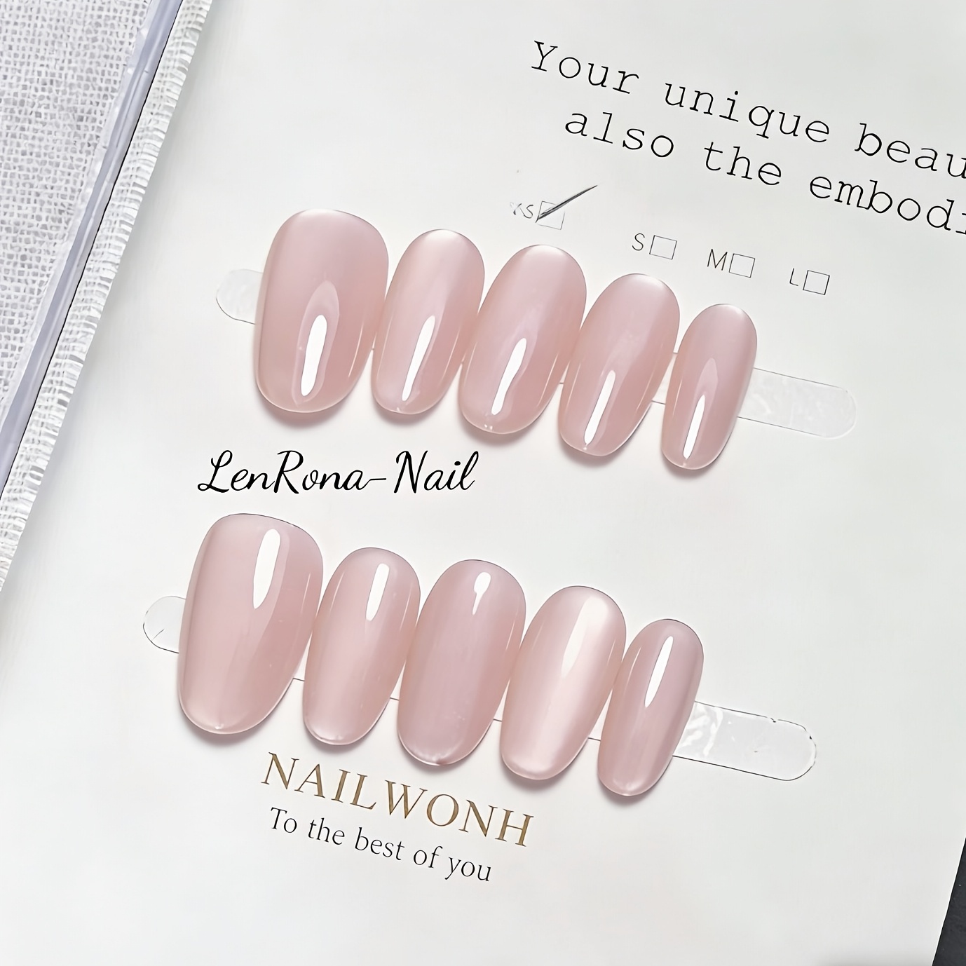 TEMU 10pcs Handmade Short Oval Press-on Nails Suitable For Women' Wear - Spring Summer Jelly Nude Pink Cat-eye Glossy False Nails, Reusable Short