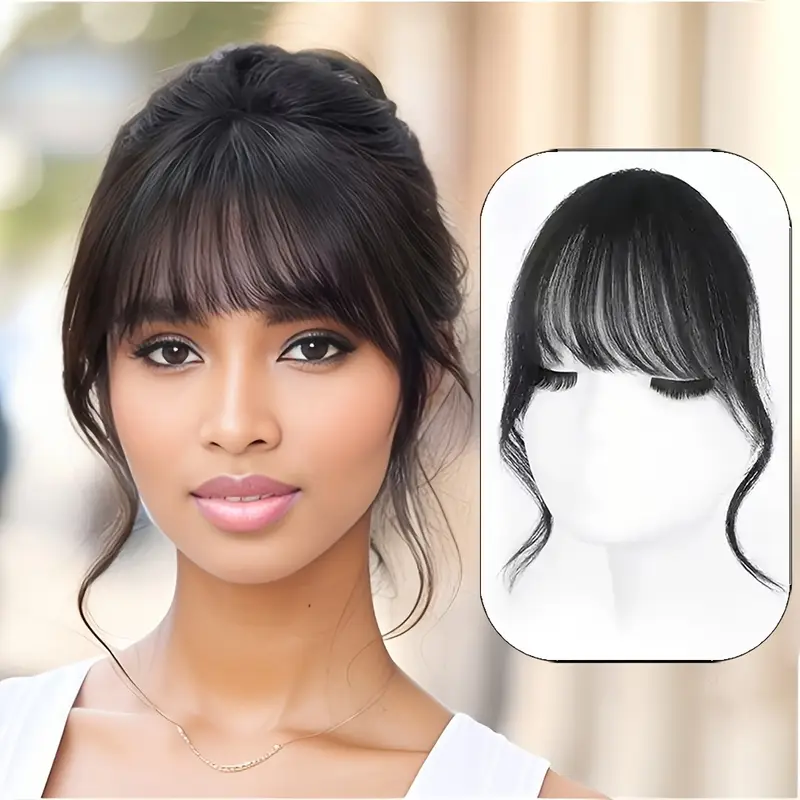 1pc womens elegant clip in bangs hairpiece loose wavy synthetic hair extensions with cap natural look for styles black dark brown light brown styling elegant hair accessory synthetic hairpiece hair accessories details 4