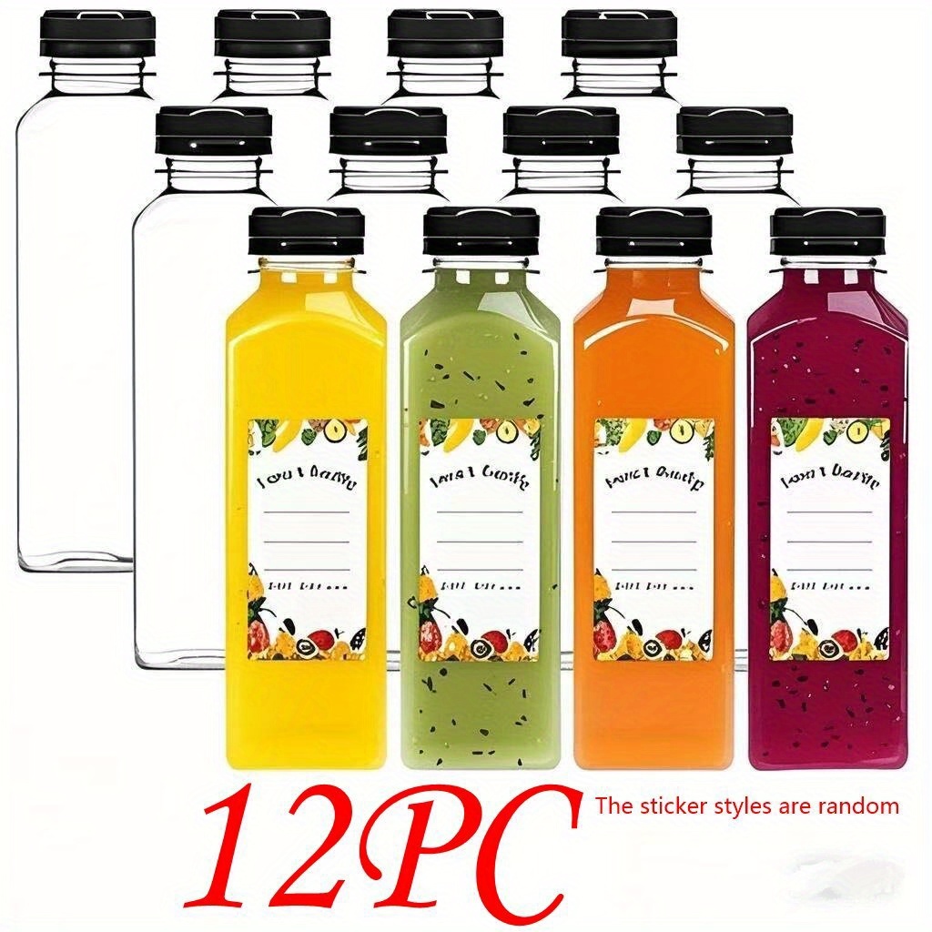 TEMU 16oz/473ml Leak-proof Transparent Plastic Juice Bottles With Black Lids - Durable Containers For Juice, Smoothies, Milk & Homemade Beverages -