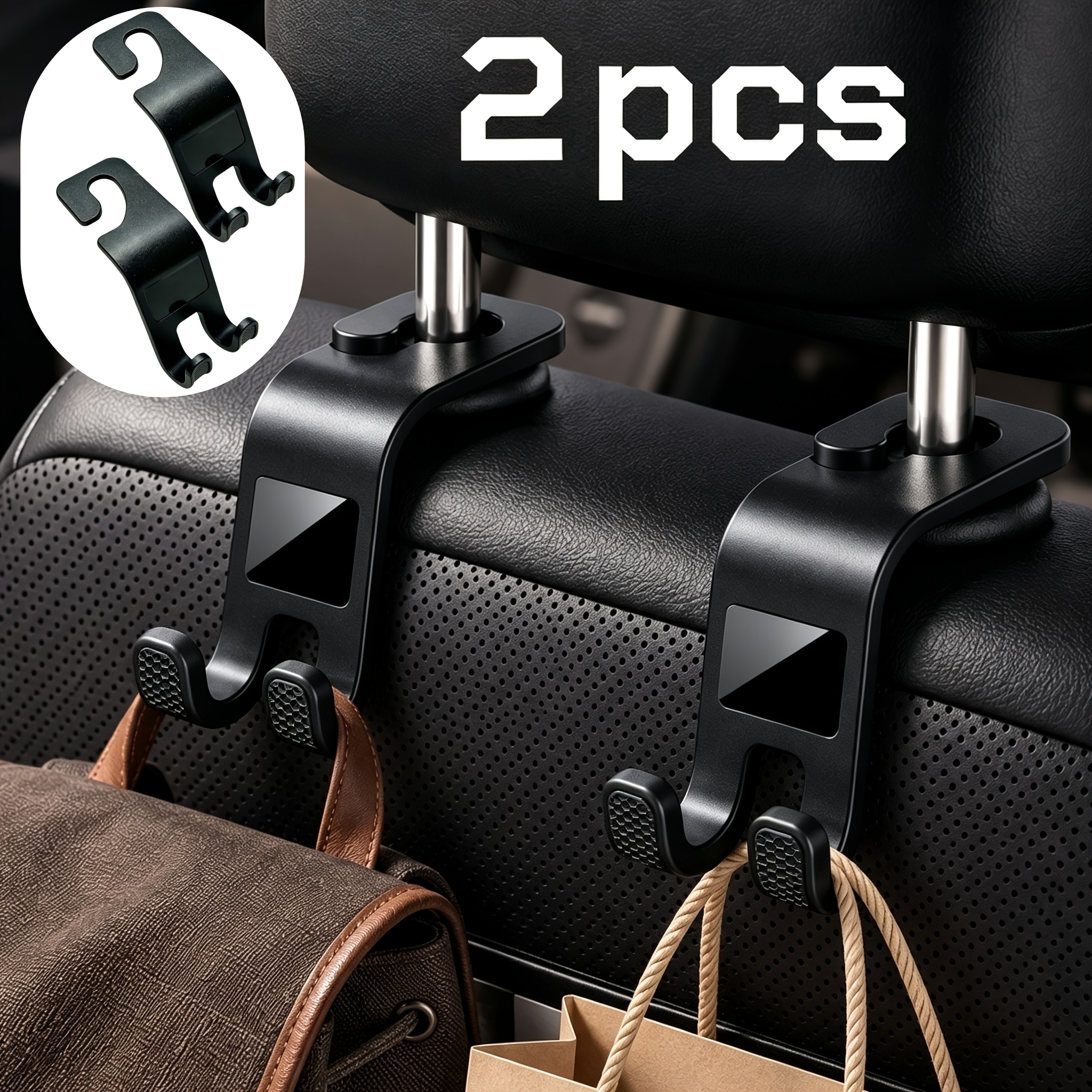 TEMU 2pcs Car Rear Seat Hooks, 55 Lbs Load Capacity, Swivel Hidden Hooks For Car Organizer, Hanging Storage For Bags And Shopping Bags, Car Accessory