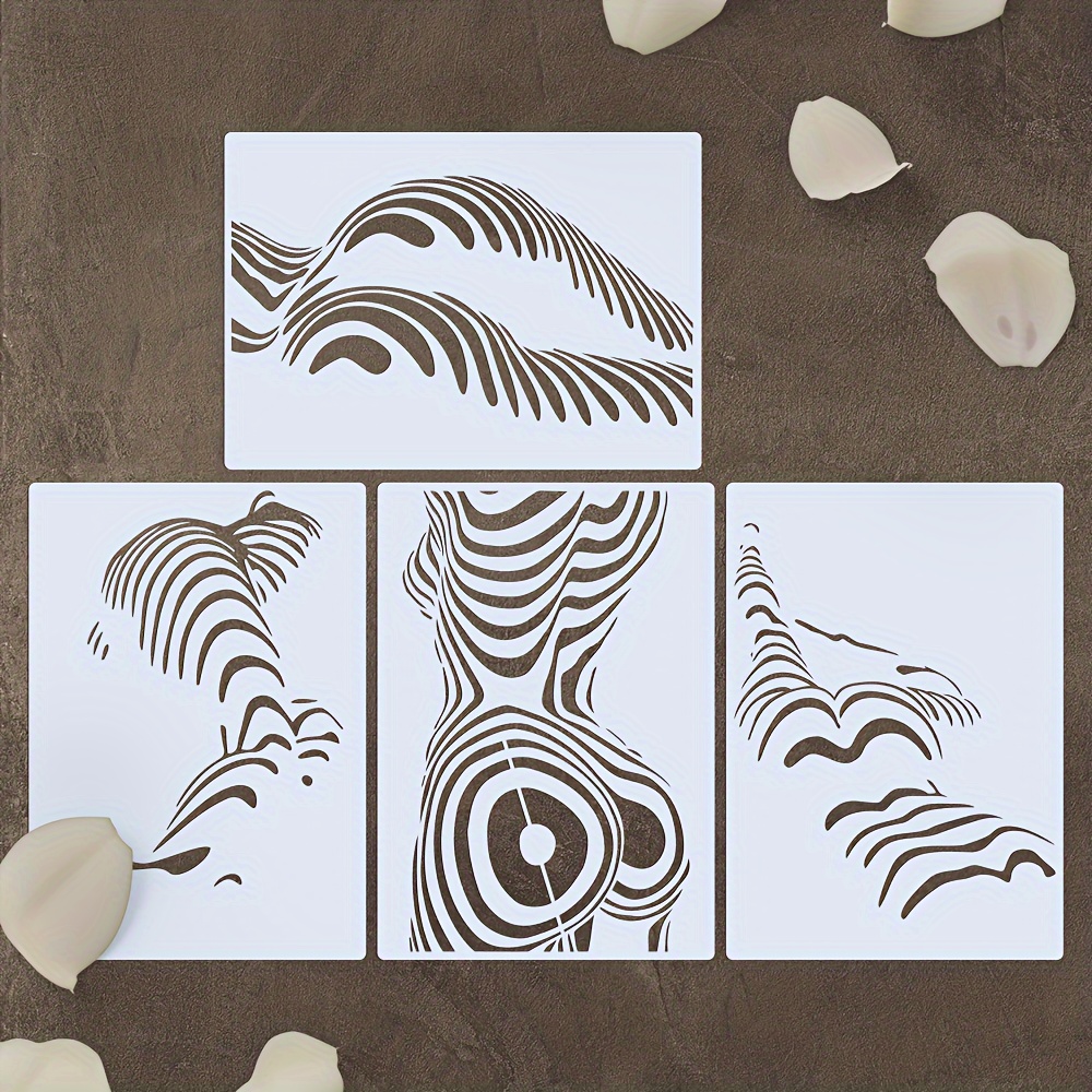 

4pcs Abstract Stencils, 8.3x11.7" Reusable Pet Templates For Furniture, Fabric, Walls, Cards, Wood, Signs & Glass - Ivory