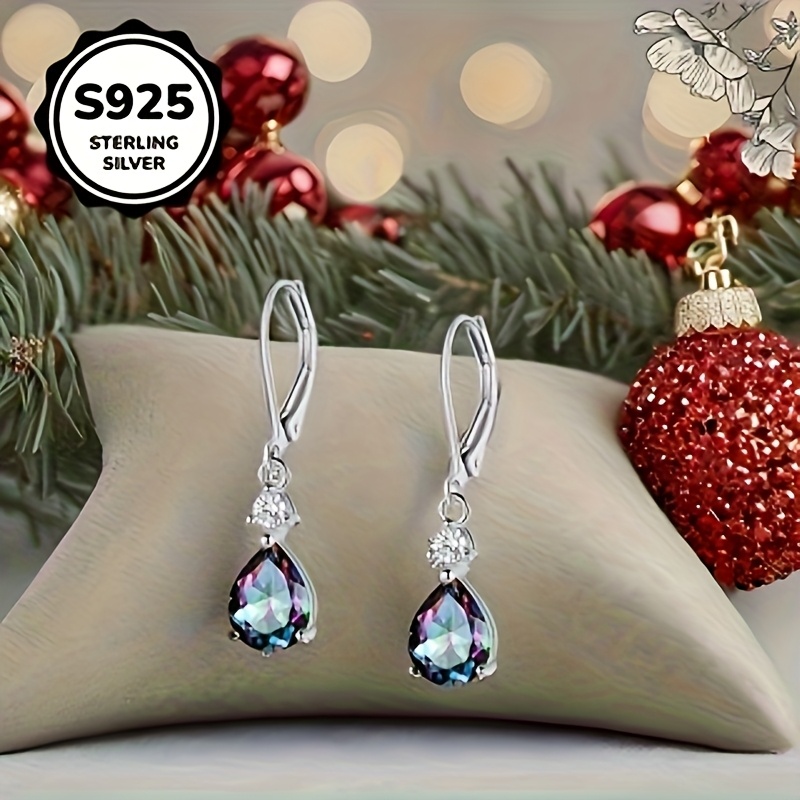TEMU 925 Sterling Silver Teardrop Earrings With Sparkling Accents - Elegant Women's Party & Gift Jewelry, Hypoallergenic, Festive Occasions, Festive