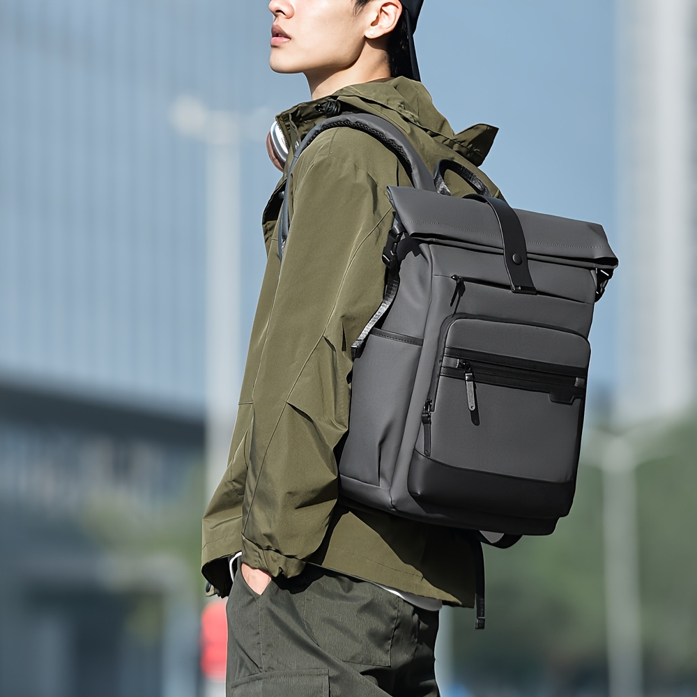 Minimalist Roll Top Backpack for Men, Large Capacity Business Commute Backpack, Durable Laptop Bag Student School Bag