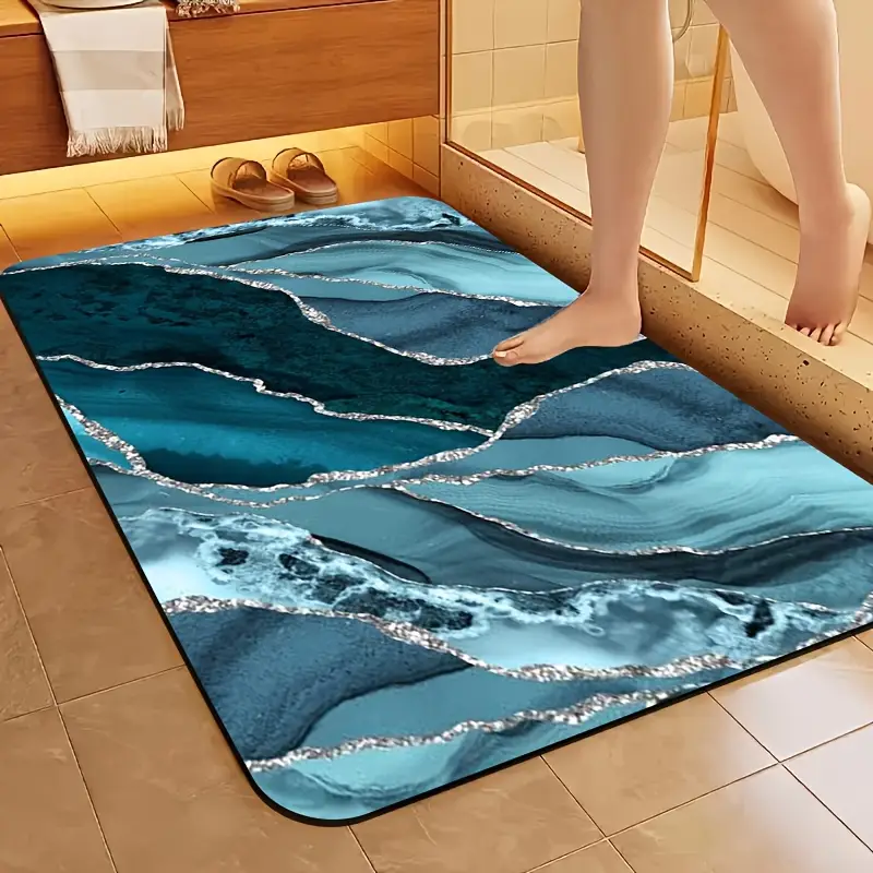 1pc diatomite bath mat with ocean blue and silvery artistic pattern print quick dry non slip absorbent floor mat soft comfortable for bathroom shower laundry room bedroom doorway rv kitchen rug bathroom rugs non slip bathtub mat bath matts for bathroom small bath mat rug bathroom doorway rug shower mat decorative floor mat geometric pattern durable rubber mat absorbent rug household rug floor rug rv owners small Product details 2