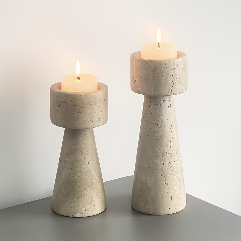 1pc Natural Texture Color Cave Stone Exquisite Hand Carved Natural Marble Candlestick Ornament Retro Style Polished Surface Natural Marble Candlestick Elegant Modern Traditional Desktop Decoration Solid Base Wear-Resistant Durable Stone Construction