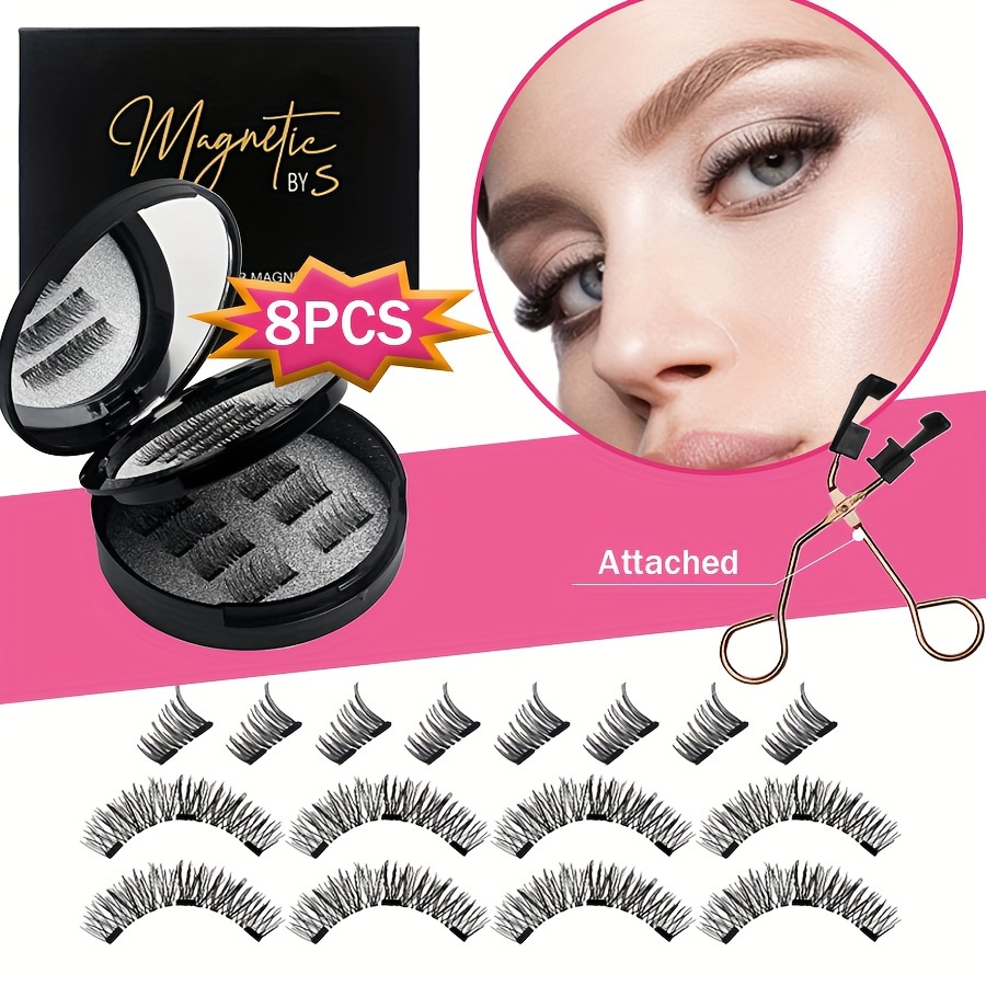 

Magnetic False Eyelashes, Black, Natural And Long, 16pcs, 8 Pairs, 2 Styles, With Clips, Reusable, For Beginners, Needed, , Soft And Curly, Light And Comfortable, The For Gifts