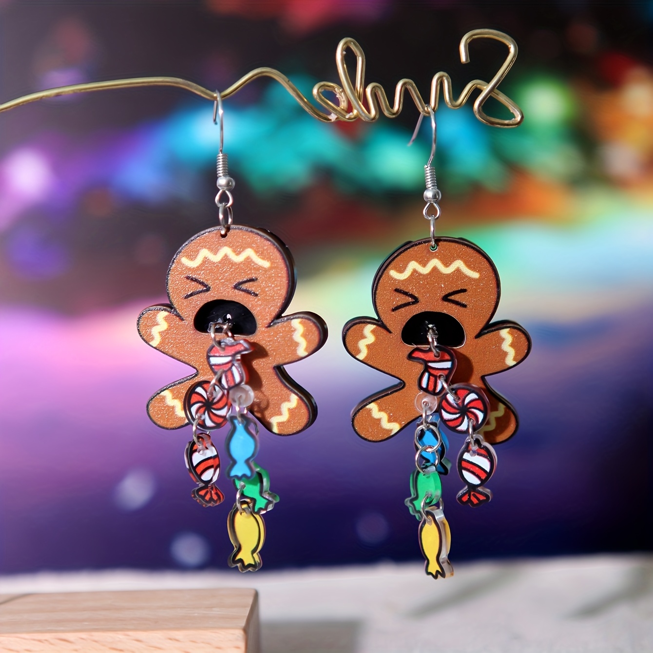 Image of Funny Cute Statement Earrings, Creative Handmade Gingerbread For Man Chain Acrylic Earrings For Christmas And Halloween, Spring And Dangle Earrings For Women, Vacation Party Gift For Her, Couple Gift