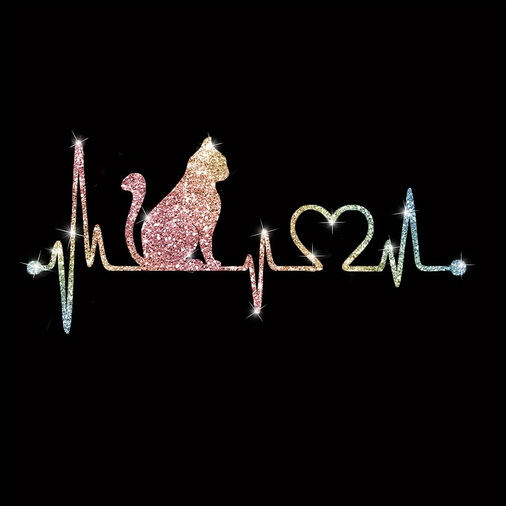 1pc Cat Ecg Car Sticker, Sparkling Truck Reflective Sticker, Off-road Vehicle Motorcycle Sticker, Home Decoration Window Glass Sticker, Laptop Cartoon Sticker