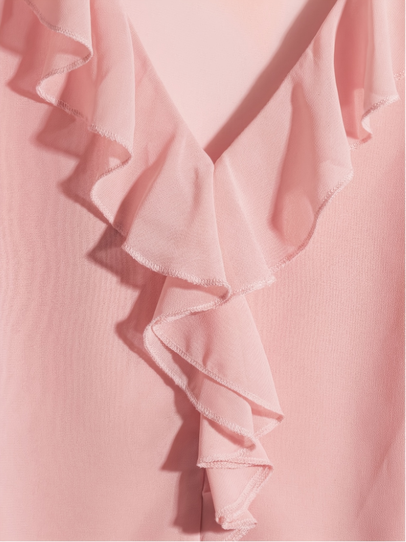 Elegant V-Neck Short-Sleeve Blouse with Ruffled Collar - Sheer Suitable for - Wear, Machine Washable Casual to Dressy