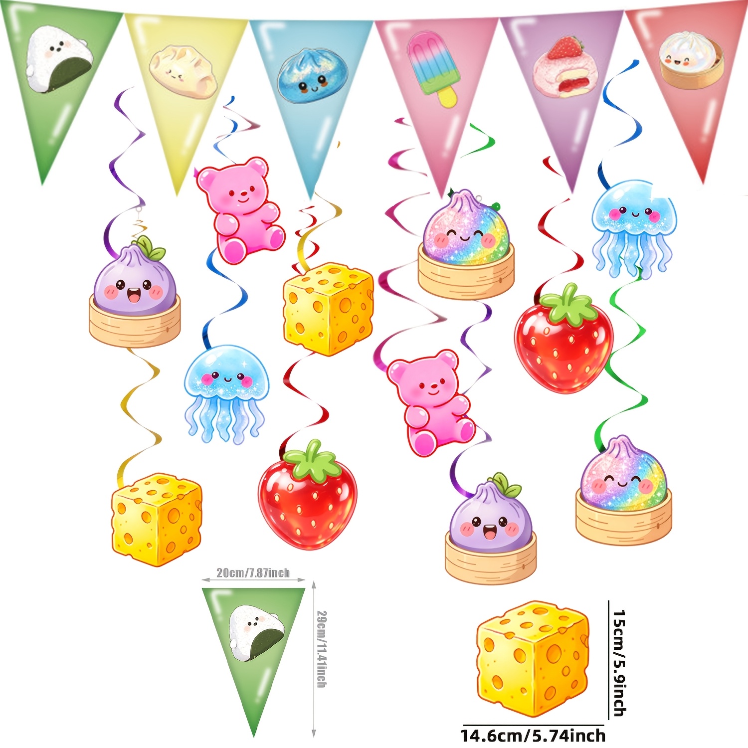 TEMU Lot de 24 décorations triangulaires mignonnes à suspendre sur le thème de de dessin animé, , fraises, ours, , de plafond, articles décoratifs