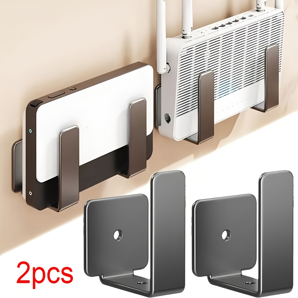 TEMU 2pcs Wall Mount Router Power Strip Holder Carbon Steel Multifunctional Wifi Placement Rack Space Saving No Drill Wall Support Bracket, Utility Hooks