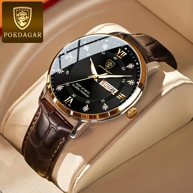 

Elegant Classic Retro , Dark Brown & Golden Round Wristwatch For Business, 30m Waterproof Luminous Quartz Watch