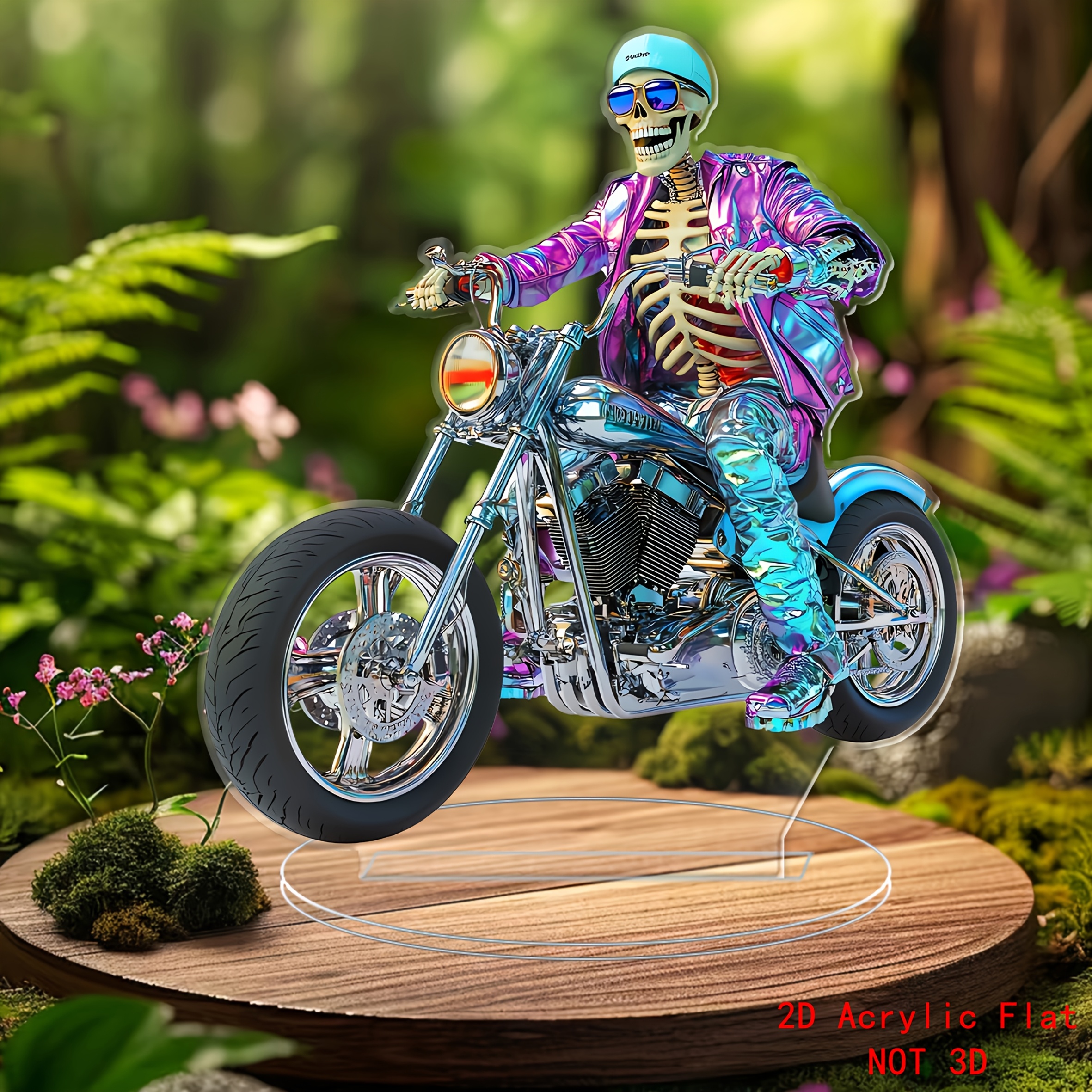 

2d Hip-hop Skeleton Riding Motorcycle Acrylic Statue Print With Stand - Bedroom, Office Desk Decor & Unique Gift Idea