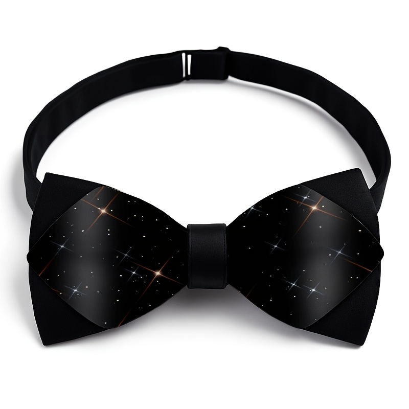 TEMU 1pc, Black Background With Sparkling Starry Dot Pattern Bow Tie, Suitable For Business, Office, Parties, Performances, And Dates, Festive And