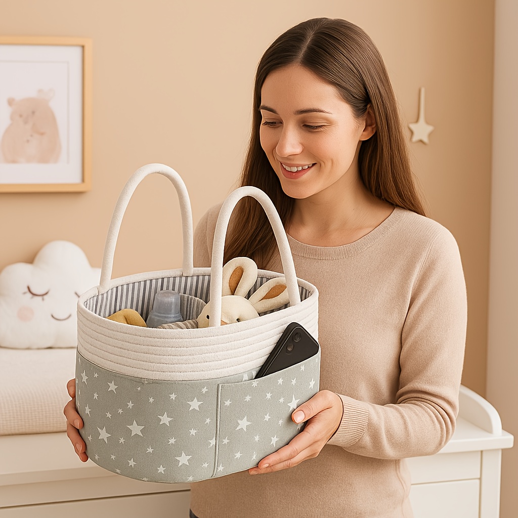 star patterned woven tote storage basket baby maternity temu