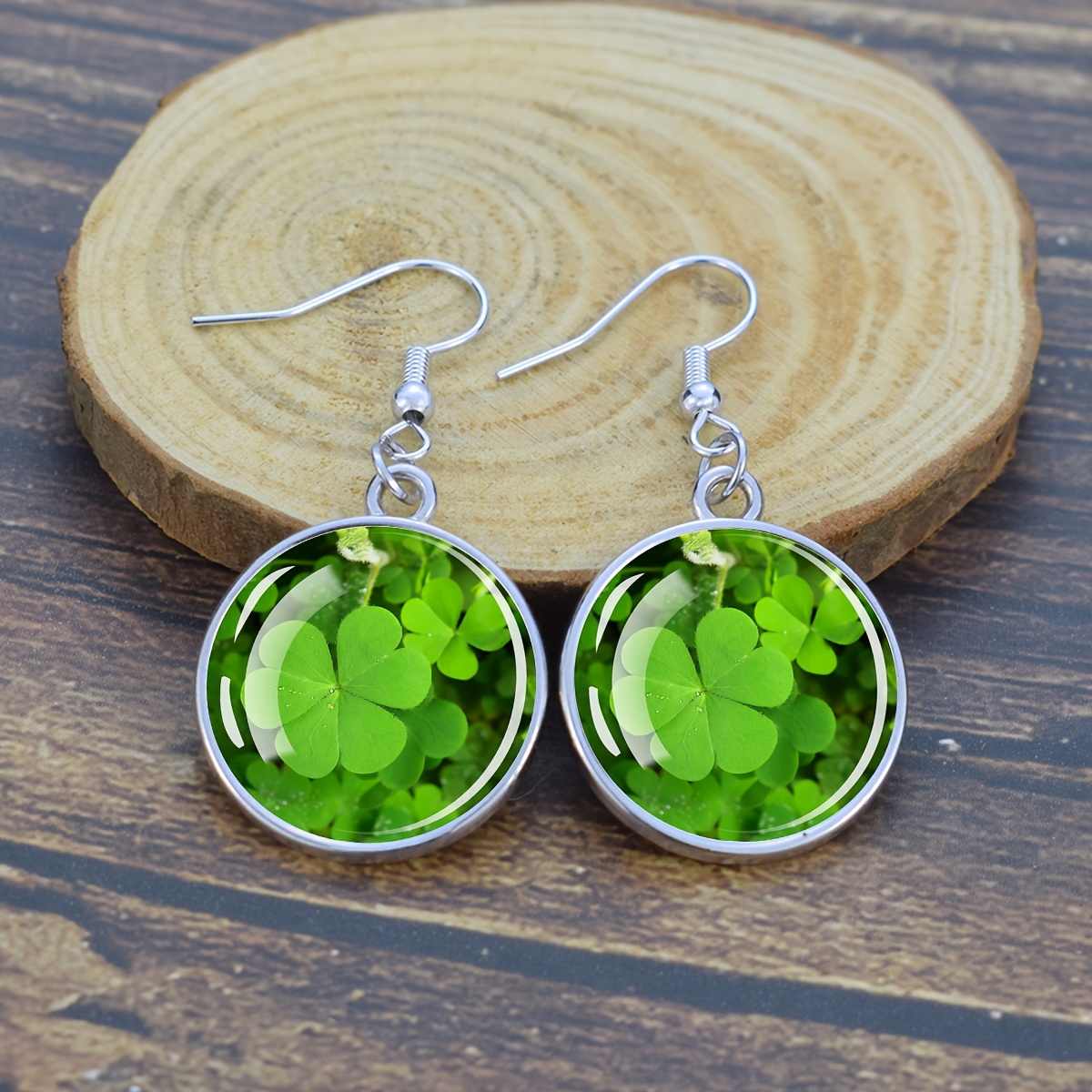 Nature Inspired Four-Leaf Clover Round Earrings, Gift