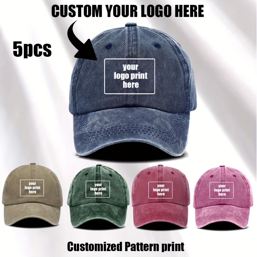 5pcs Custom Printed Hat Set, Adjustable Baseball Caps